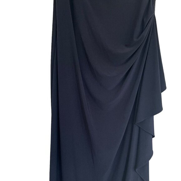 Alex Evenings 16 Long Maxi Dress Navy Blue Ruched Sleeveless Embellished Formal - Picture 5 of 15